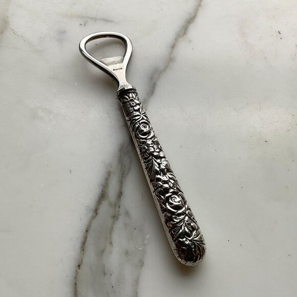 Sterling Silver Repousse Bottle Opener Vintage 6 1/8" - Picture 2 of 9